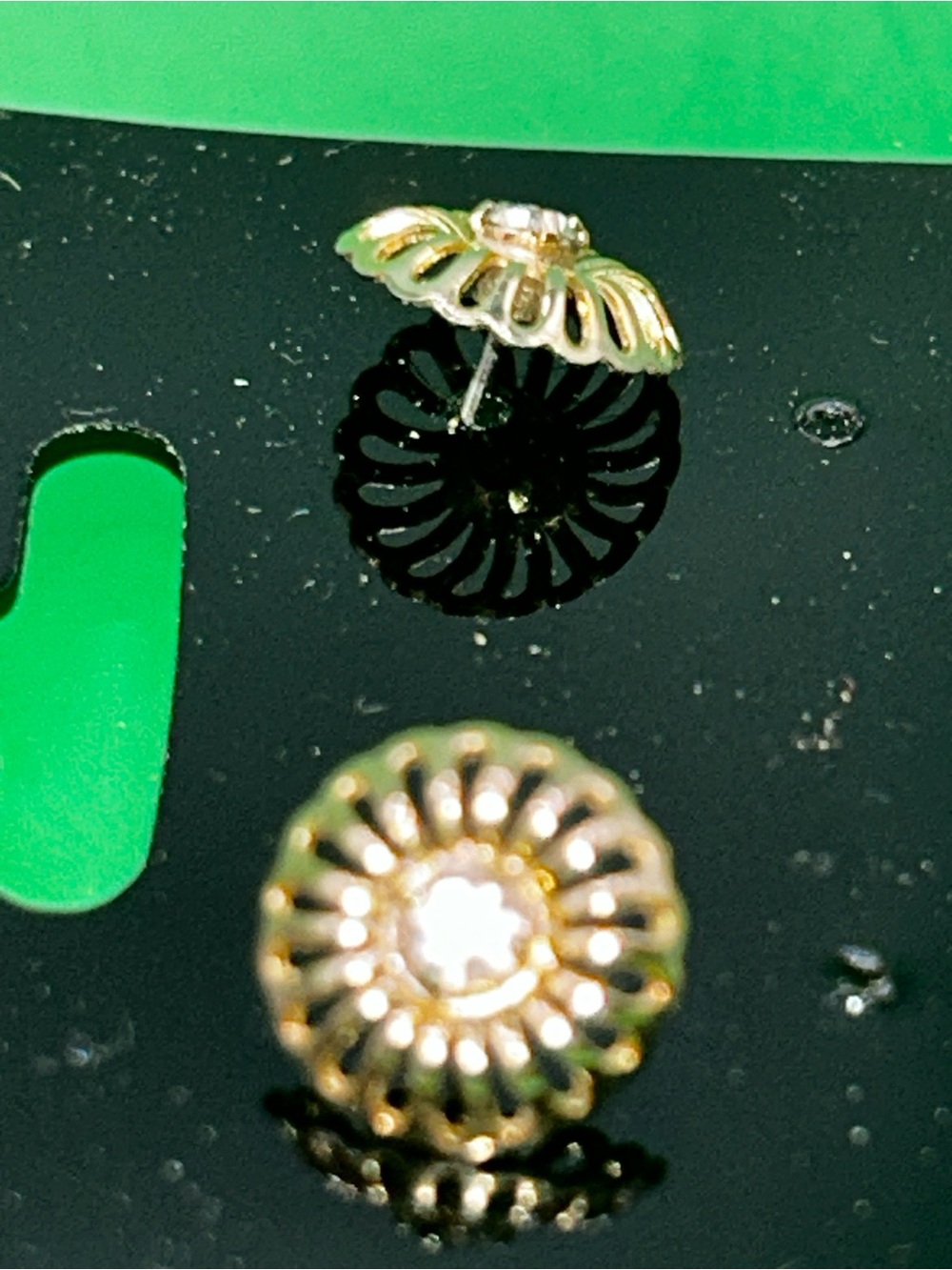 Delicate Gold Floral Stud Earrings with Center Crystal